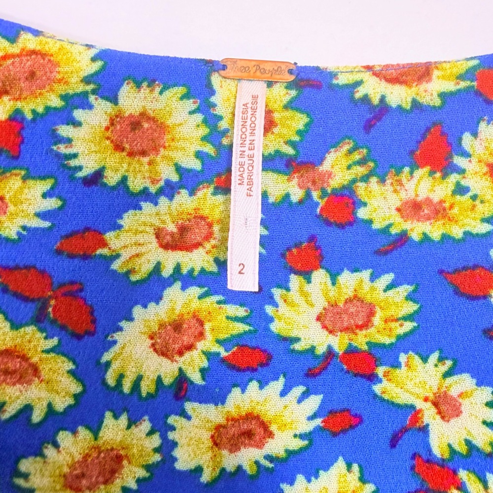Free People Sunflower Print Catching Vibes Mini Dress Boho Floral V-Neck Size 2 - Picture 5 of 8